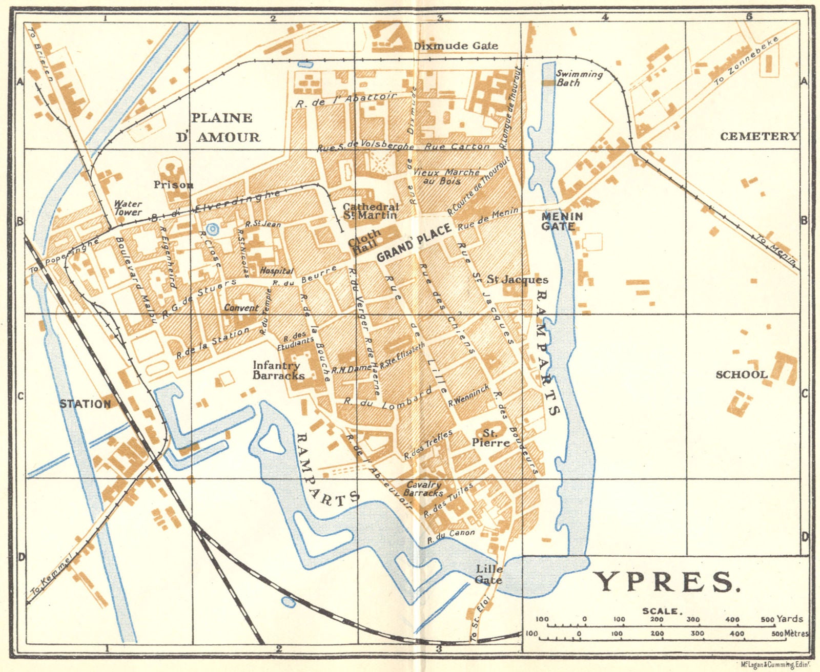 BELGIUM. Ypres. Town city ville plan carte map 1924 old antique chart